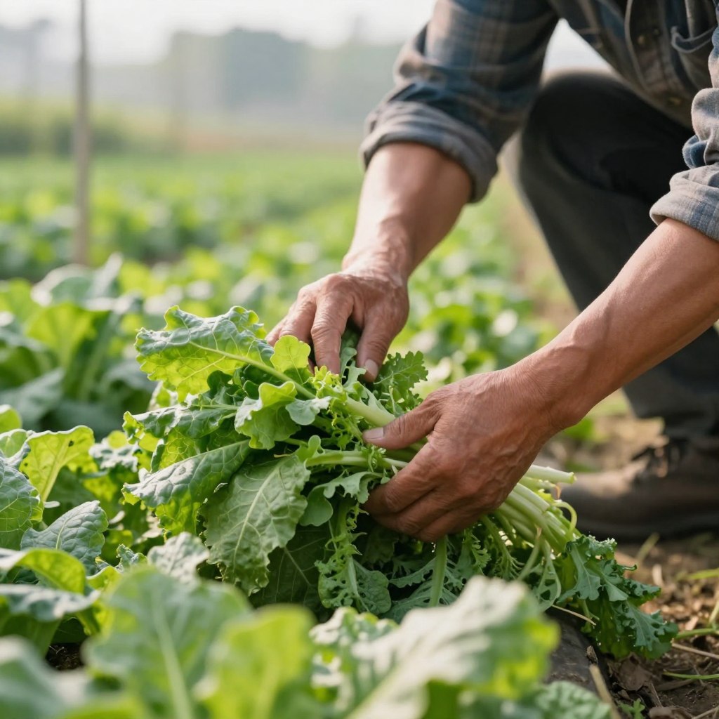เกษตรกรกำลังเก็บเกี่ยวผลผลิตออร์แกนิคในฟาร์มเว็บไซต์อาหารคุณภาพธรรมชาติ